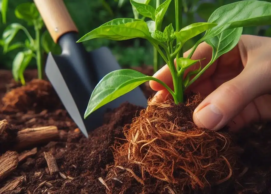 Legen Sie eine Schicht Bio-Mulch um Ihre Paprikapflanzen